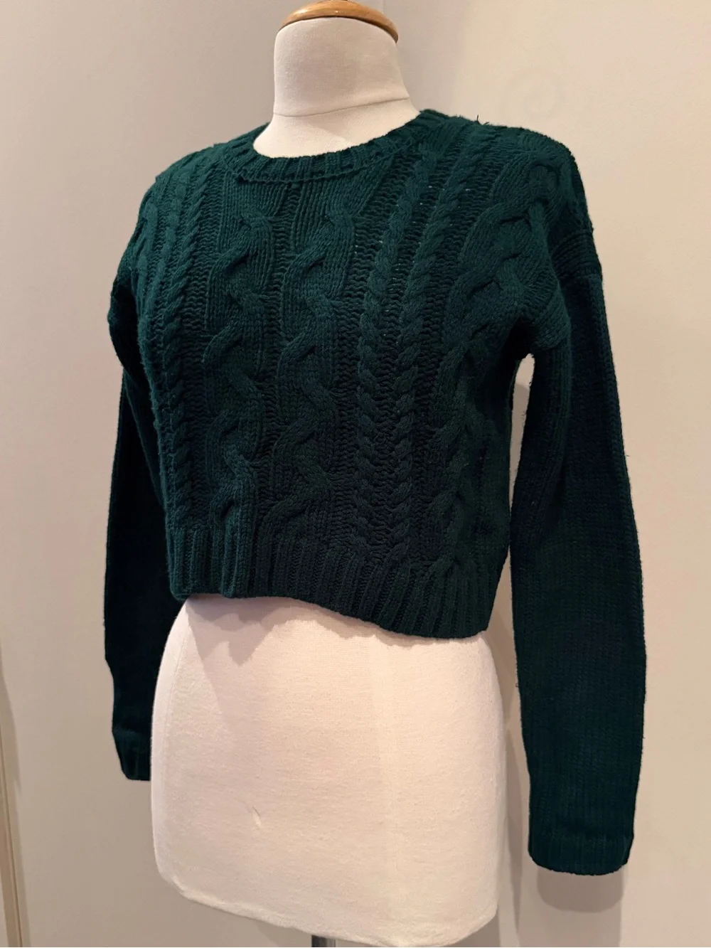 Lucca Couture Dark Teal Cable Knit Cropped Crew Sweater - Picture 3 of 7